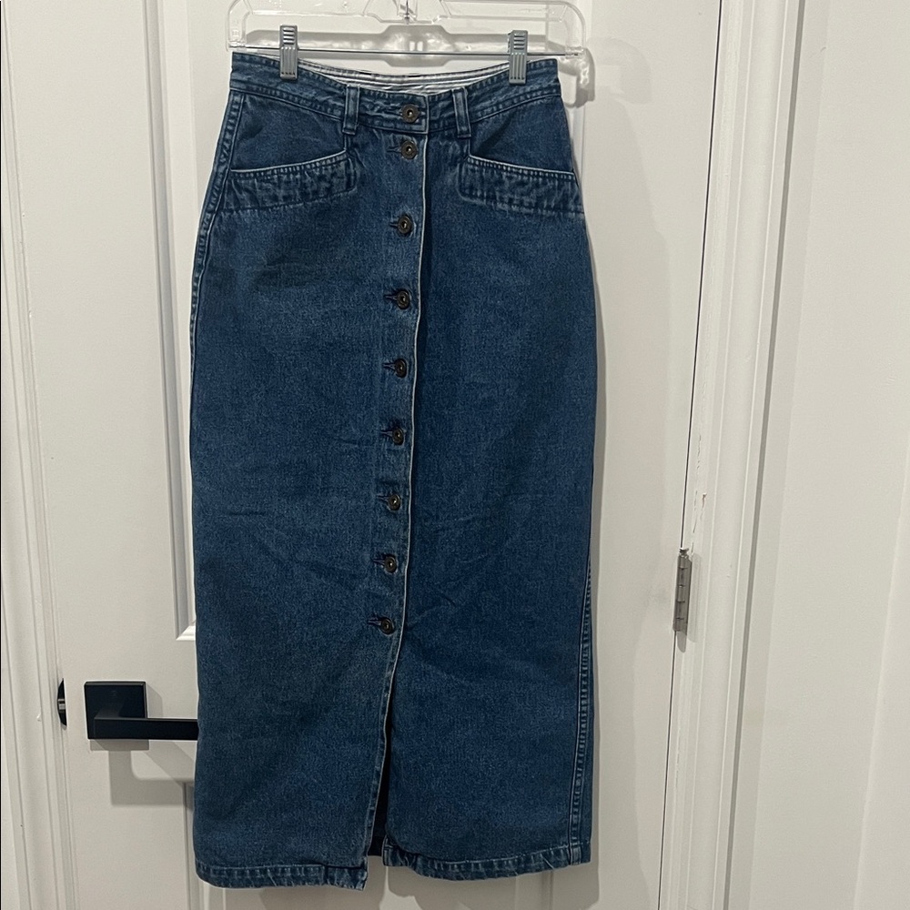 Vintage Christopher & Banks Denim Button-Down Maxi Skirt, Size 4